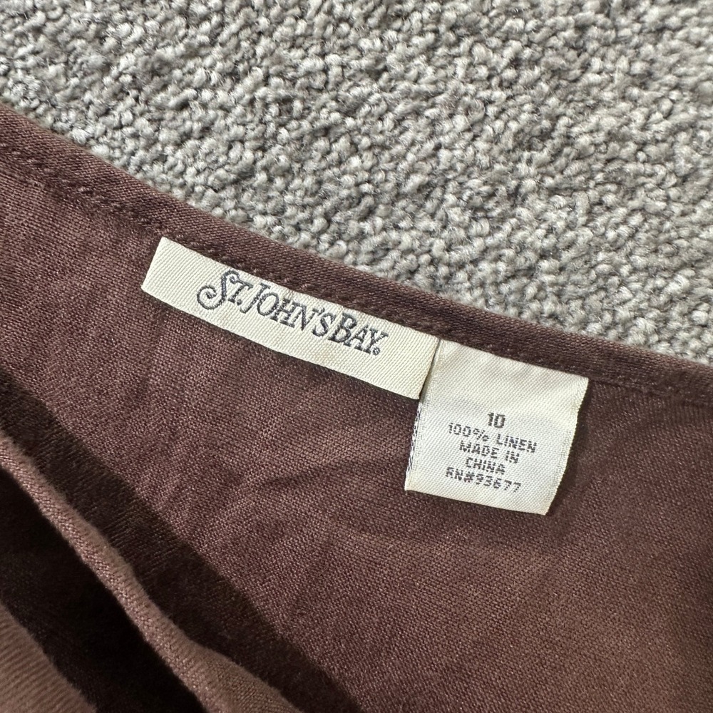 St Johns Bay Tiered Ruffle Knee Length Skirt Womens 10 Brown 100% Linen Earthy - Picture 3 of 5